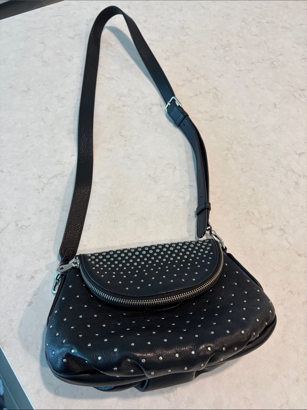 Marc by Marc Jacobs Natasha Mini Crossbody Black Leather Studded Silver Like New